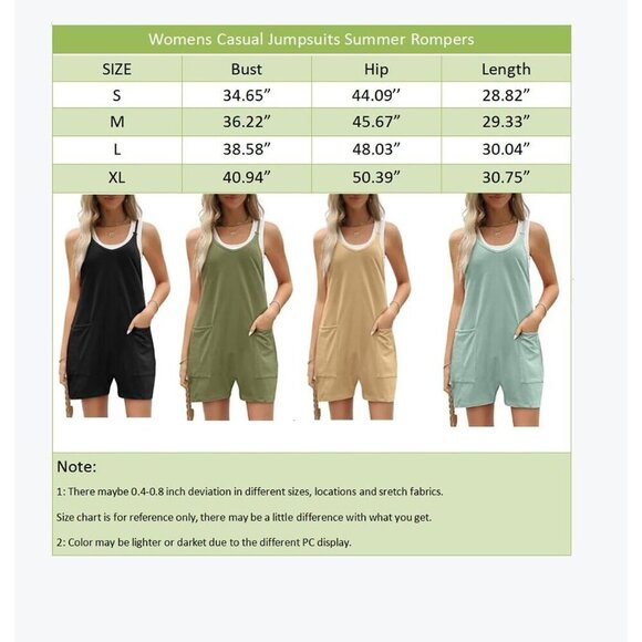 Womens Rompers Green Wide Leg Shorts Overalls Adjustable Strap Bib Jumpsuit - Picture 6 of 6